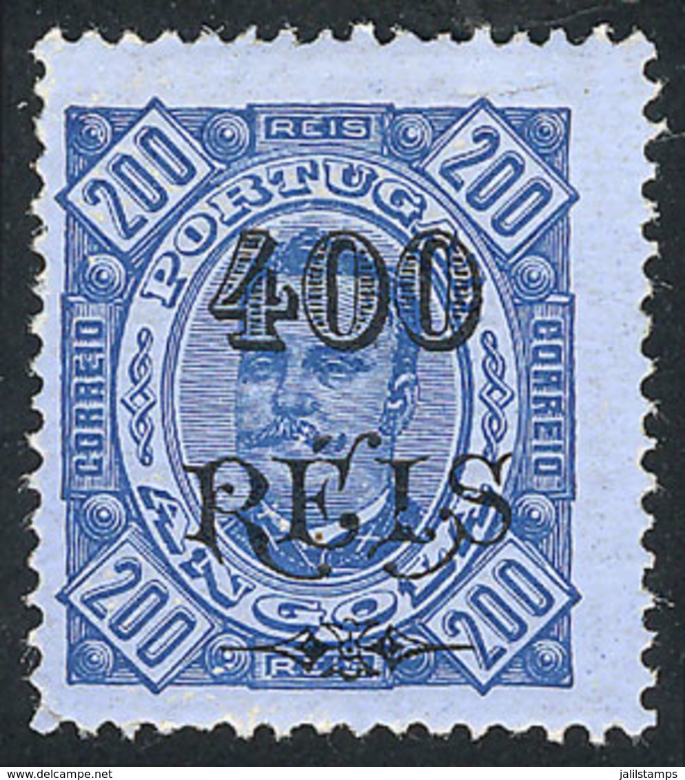 162 ANGOLA: Sc.81a, 1902 400r. On 200r. Perf 13½, Mint Lightly Hinged, Very Fine Quality, Catalog Value US$375 - Angola