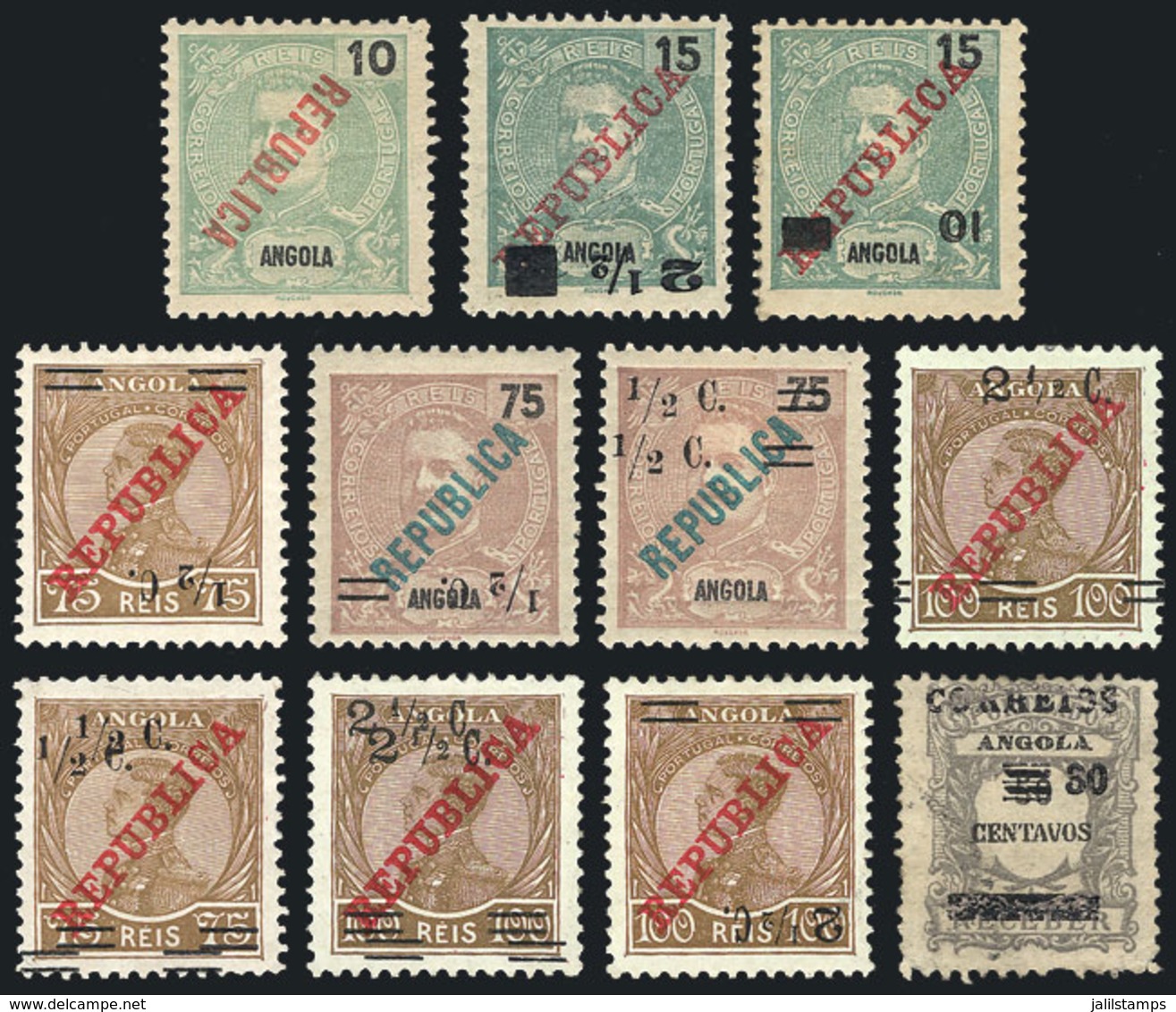 165 ANGOLA: OVERPRINT VARIETIES: 11 Old Stamps With Inverted, Double Or Incomplete Overprints, The General Quality Is Fi - Angola