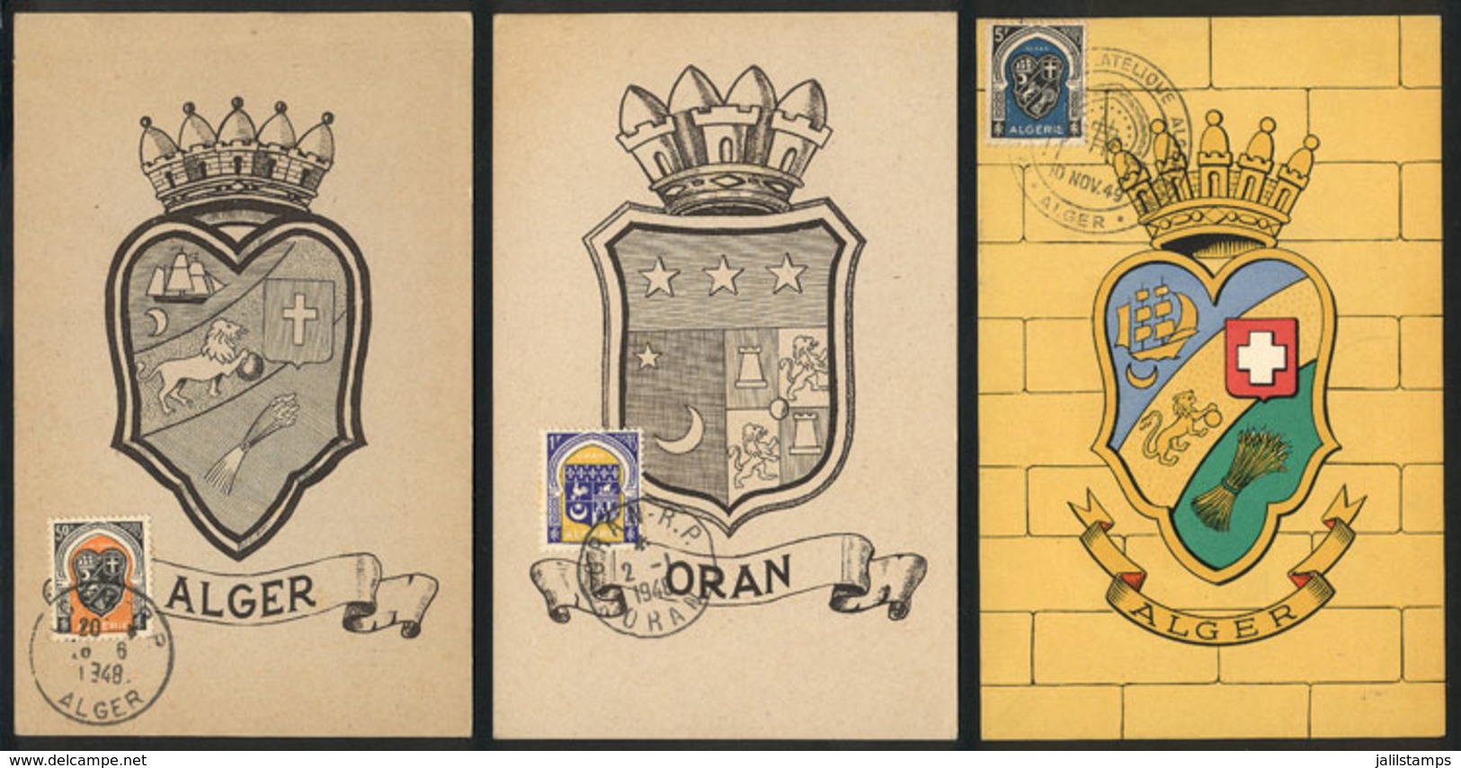 171 ALGERIA: 3 Maximum Cards Of 1948/9, COATS OF ARMS, Fine General Quality - Maximum Cards