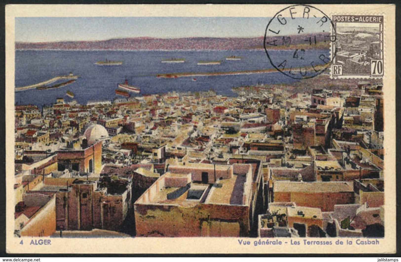 176 ALGERIA: ALGIERS: General View, Casbah Terraces, Maximum Card Of NO/1942, VF Quality - Maximum Cards