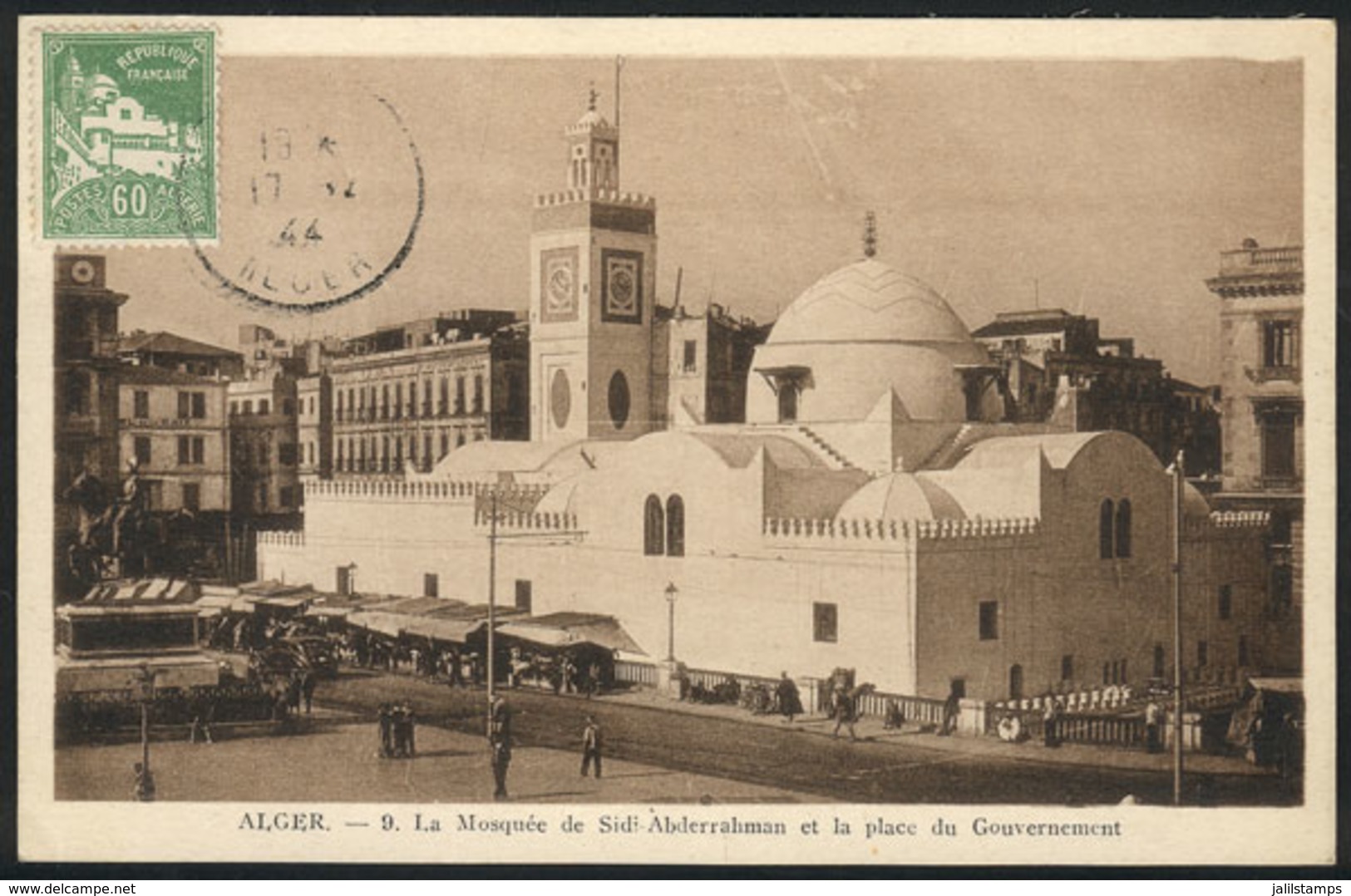 178 ALGERIA: ALGIERS: Mosque Sidi Abderrahman & Place Du Gouvernement, Maximum Card Of 1944, VF - Maximum Cards