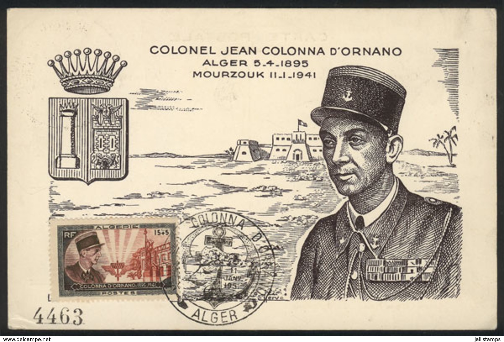 181 ALGERIA: Cnel. Jean Colonna D'Ornano, French Explorer, Maximum Card Of JA/1951, VF Quality - Cartoline Maximum