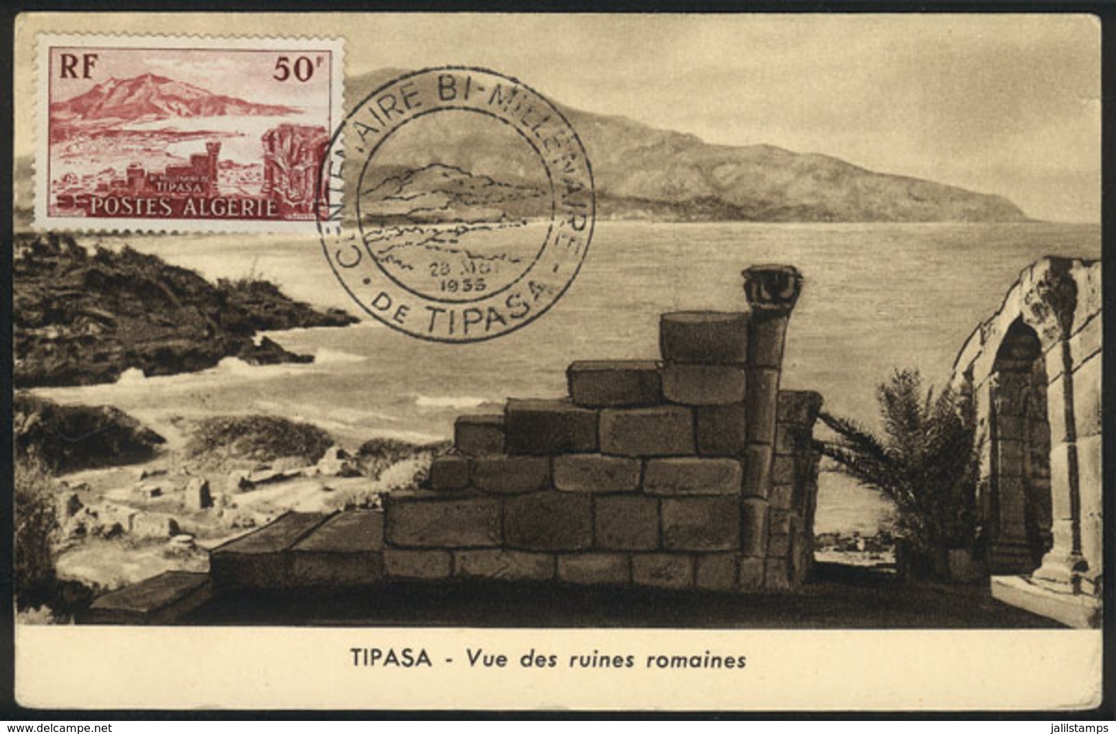 189 ALGERIA: TIPASA: Panorama, Roman Ruins, Maximum Card Of 28/MAR/1955, With Special Pmk Of ""Bi-millennium"", VF Quali - Maximum Cards