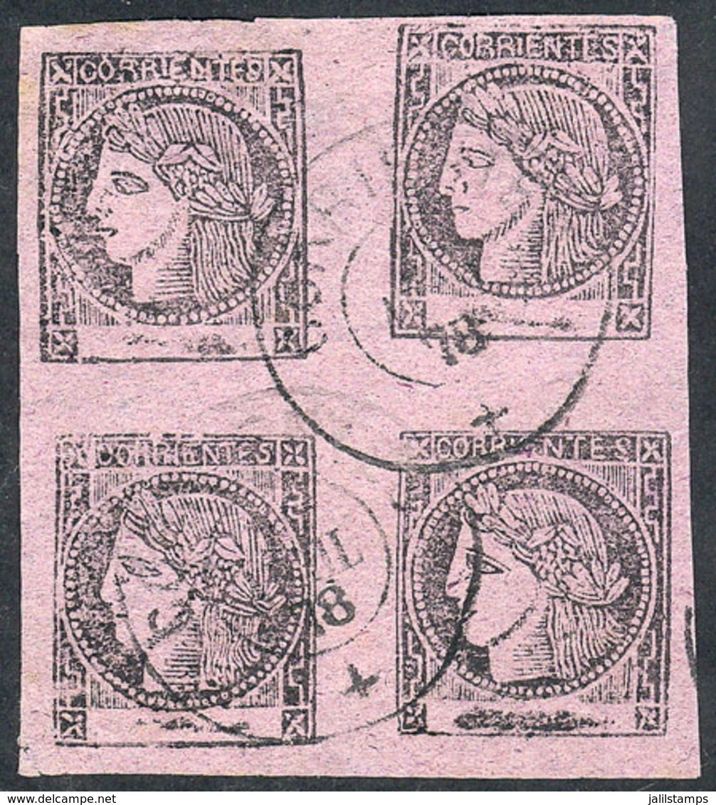 193 ARGENTINA: GJ.15, Dark Lilac, Fantastic Used Block Of 4, Excellent Quality, Rare! - Corrientes (1856-1880)