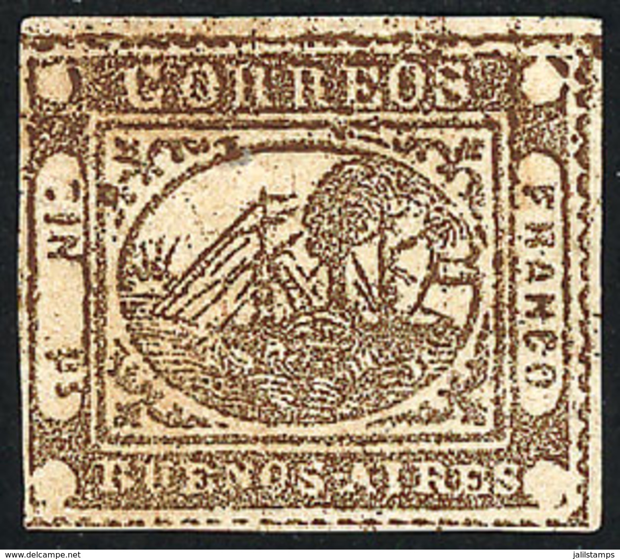 198 ARGENTINA: GJ.10, IN Ps. Yellowish Dun, Type 6 On The Kneitschel Reconstruction, Mint, With Top Sheet Margin (very R - Buenos Aires (1858-1864)