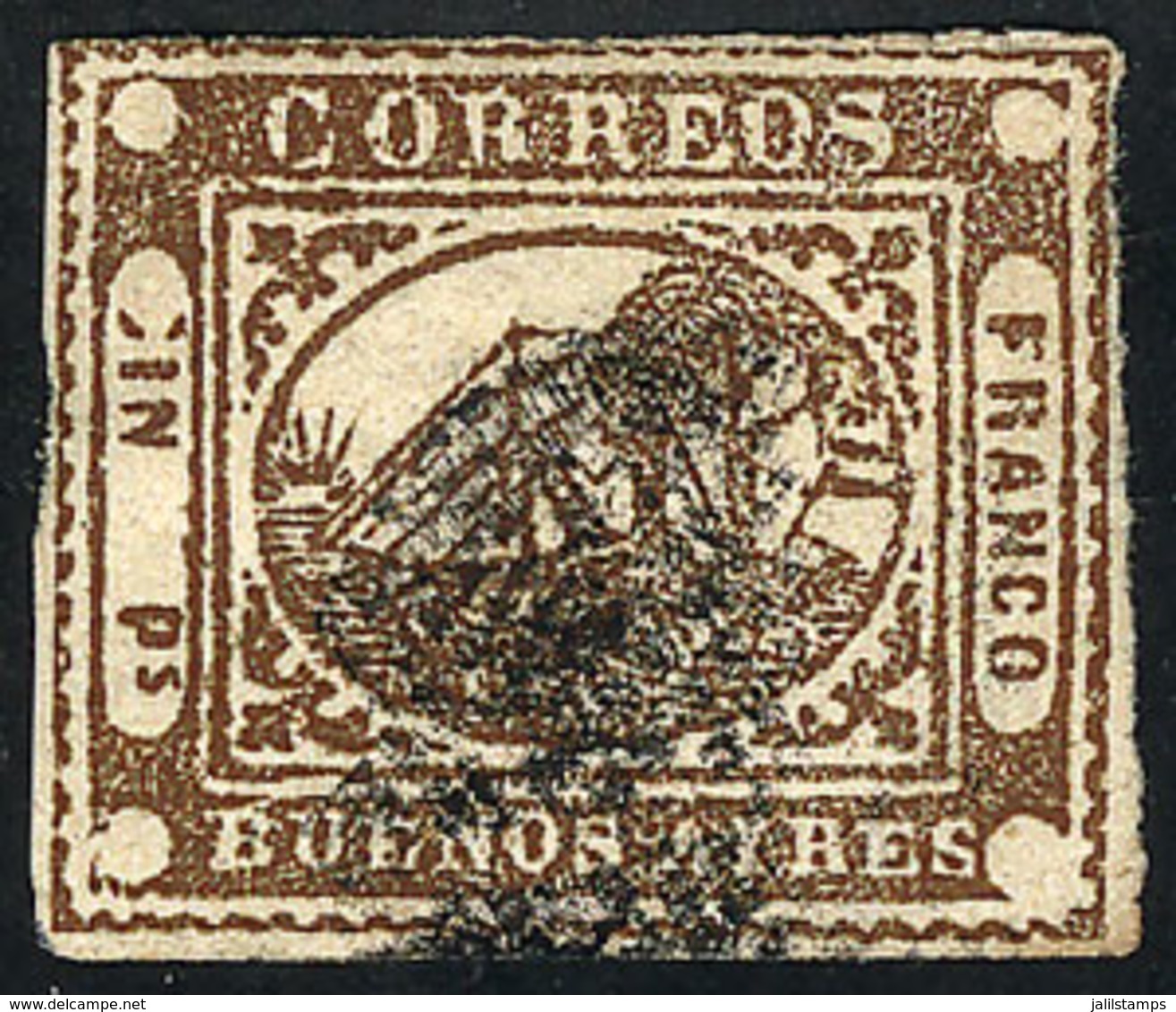 199 ARGENTINA: GJ.10A, IN Ps. Light Dun, Type 30 On The Kneitschel Reconstruction, With Ponchito Cancel, 4 Complete And  - Buenos Aires (1858-1864)