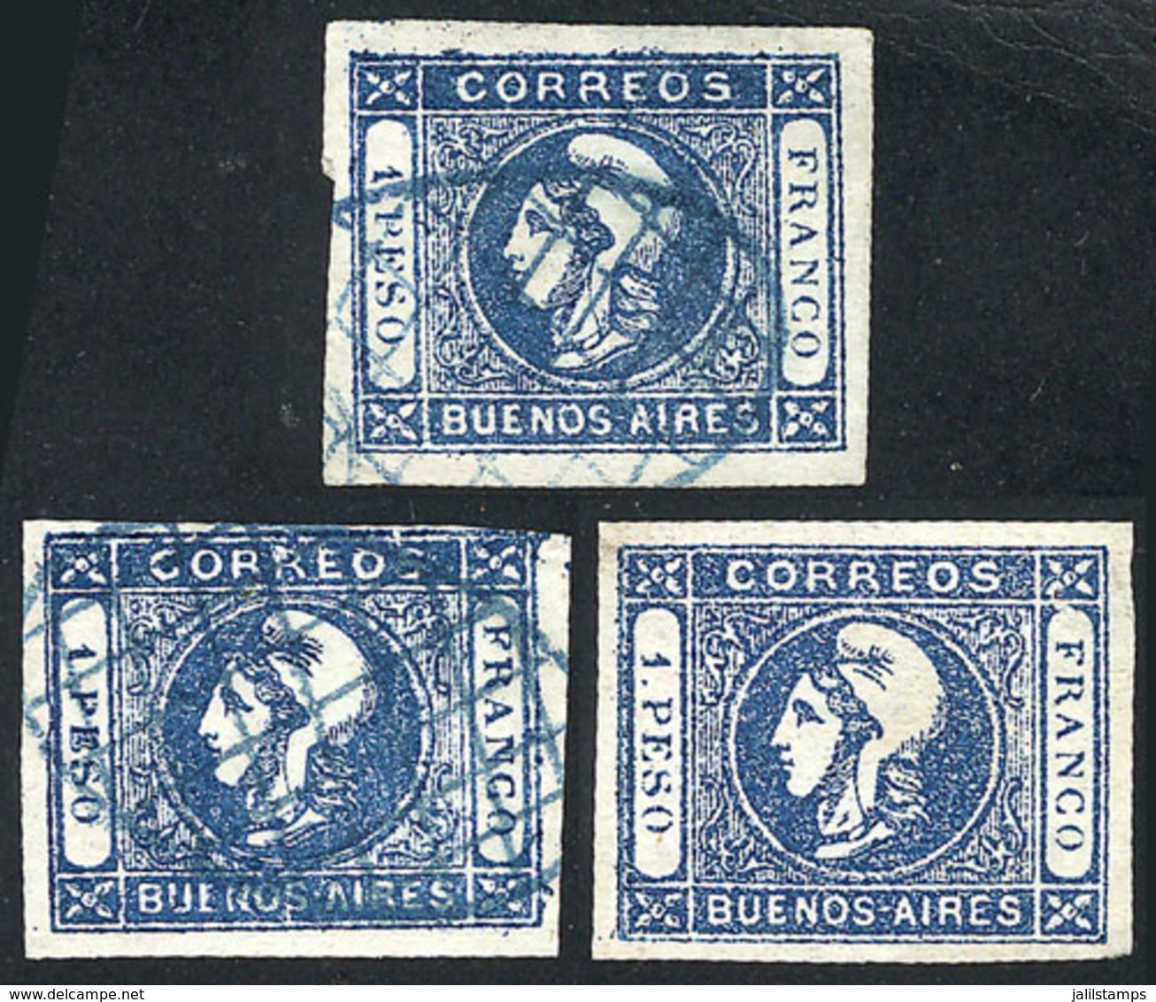 202 ARGENTINA: GJ.17, Lot Of Mint Stamp + Used Stamp Of Excellent Quality, And A Used Example Of 3 Margins! - Buenos Aires (1858-1864)