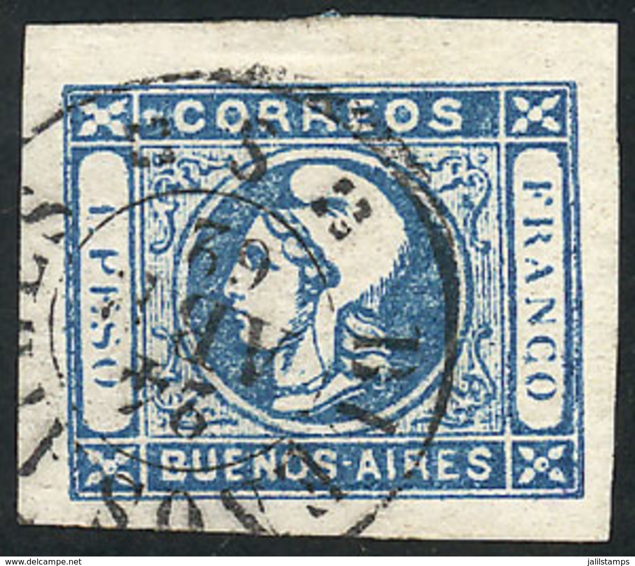 203 ARGENTINA: GJ.17, 1P. Blue, Dull Impression, Used In Buenos Aires On 24/AP/1862, Immense Margins, Superb Example! - Buenos Aires (1858-1864)