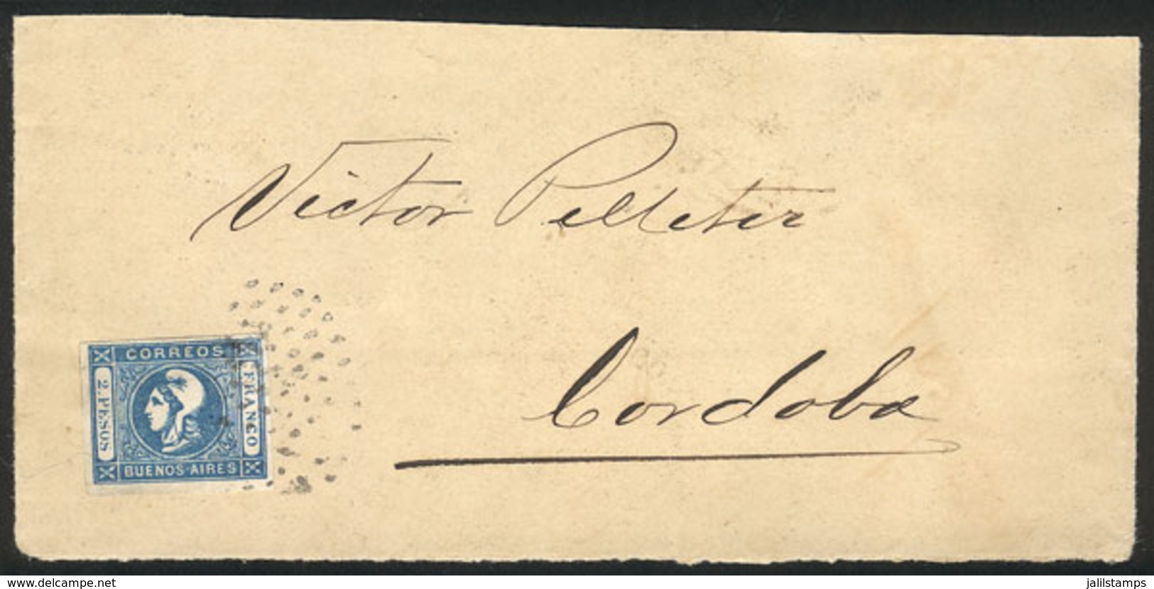 210 ARGENTINA: GJ.20, 2P. Blue, CLEAR IMPRESSION, Franking A Front Of Cover Sent From Buenos Aires To Córdoba, Minor Def - Buenos Aires (1858-1864)