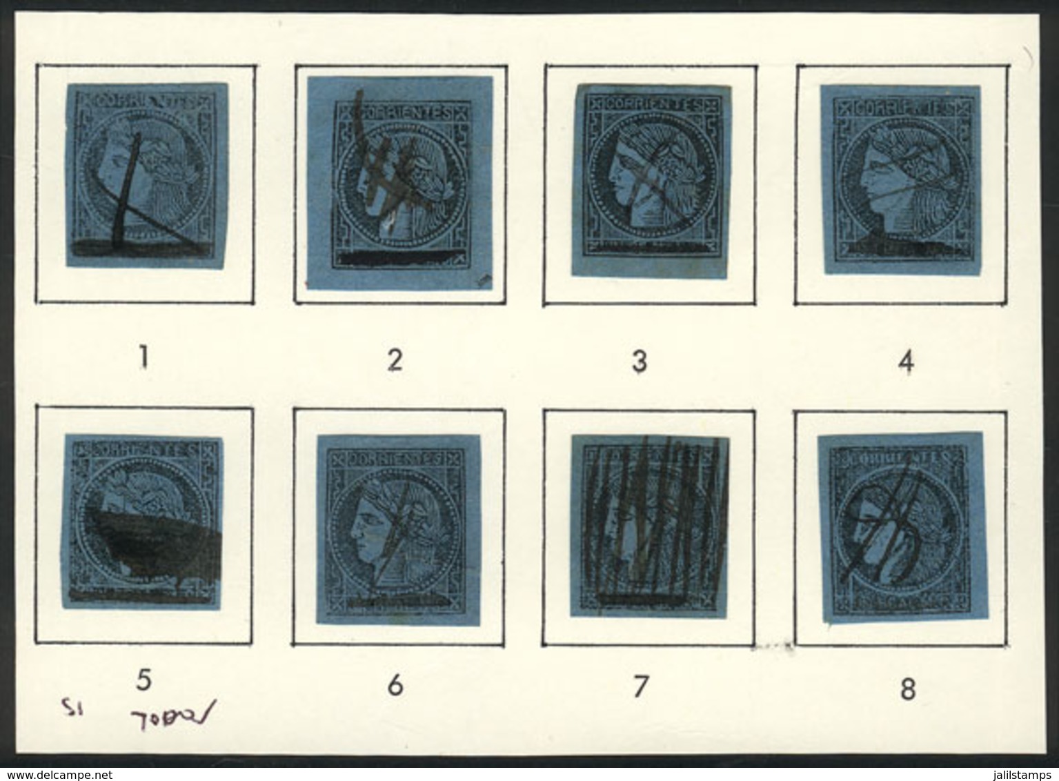 212 ARGENTINA: GJ.2, 1860 Provisional Stamp With Goose Quill Stroke Through The Value, Reconstruction Of The Block With  - Corrientes (1856-1880)