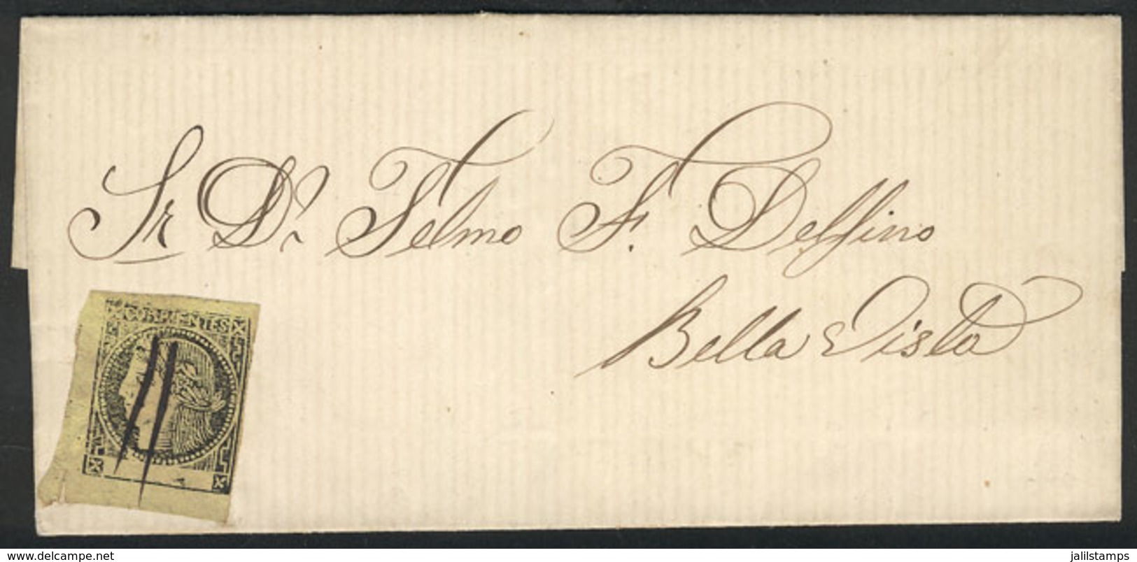 215 ARGENTINA: GJ.6, Yellow, Franking A Folded Cover Dated Mburucuyá 15/MAY/1870, Sent To Bella Vista, Very Fine Quality - Corrientes (1856-1880)