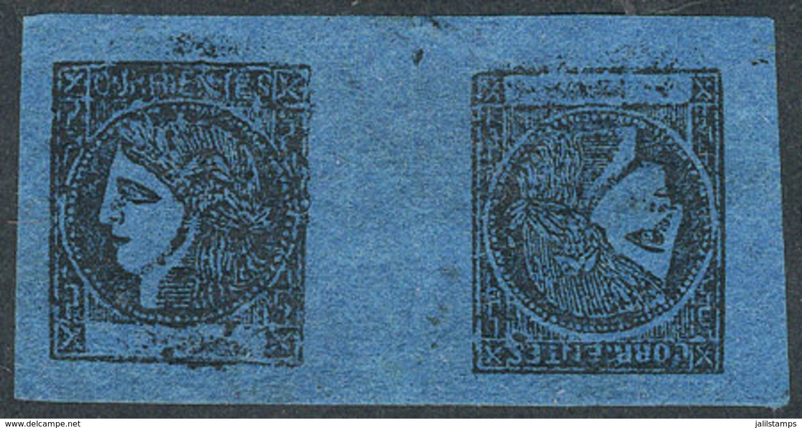 216 ARGENTINA: GJ.7T, Dark Blue, TETE-BECHE Pair, Mint With Original Gum (+50%), Excellent Quality! - Corrientes (1856-1880)