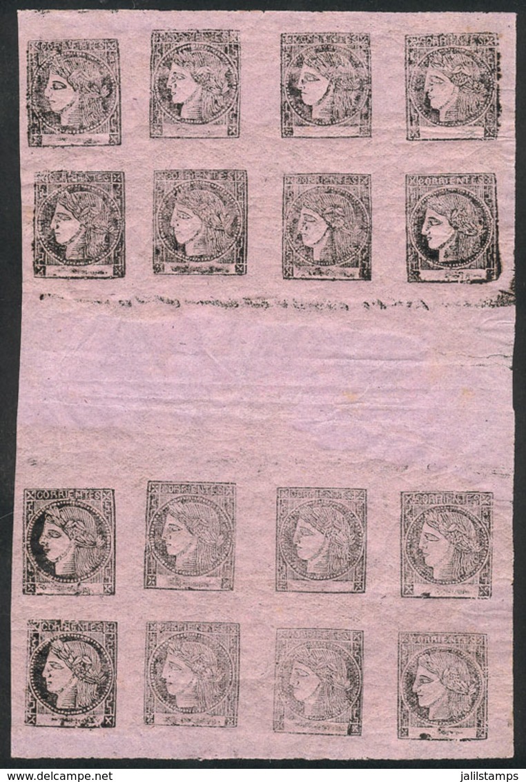 220 ARGENTINA: GJ.16, Dull Rose, Large Block Of 16 Examples (2 Blocks Of 8 With Composition 2, With Gutters), MNH (with  - Corrientes (1856-1880)