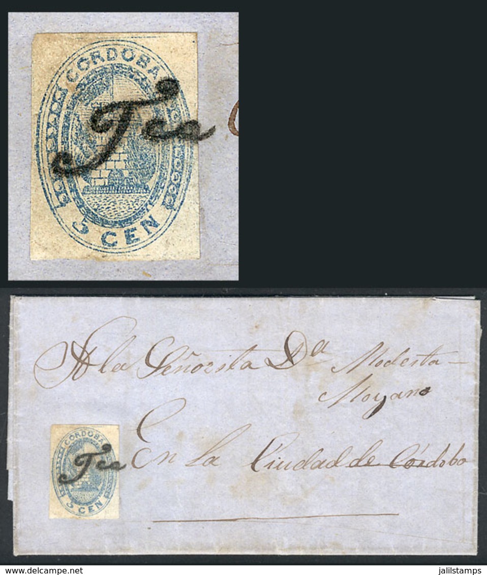 224 ARGENTINA: GJ.1, 5c. Blue, Franking A Folded Cover + Letter Dated TULUMBA 12/MAY/1862 And Sent To Córdoba, With ""Fc - Cordoba (1858-1860)