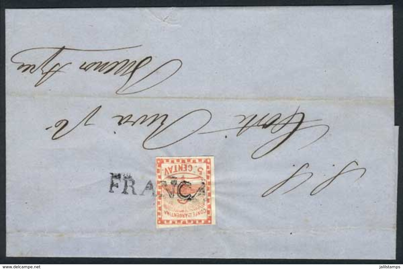 225 ARGENTINA: GJ.1, 5c. Red With 4 Complete Margins Franking A Folded Cover Dated GUALEGUAYCHÚ 9/JUL/1860, Sent To Buen - Other & Unclassified