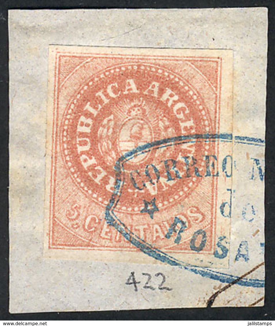 228 ARGENTINA: GJ.7A, 5c. Salmon-rose, On Fragment Used In Rosario, VF Quality! - Ungebraucht