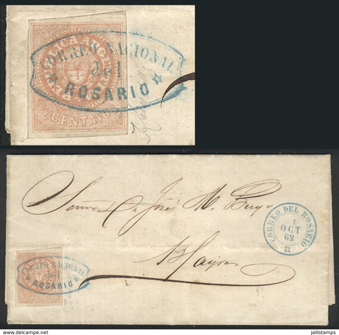 229 ARGENTINA: GJ.7A, 5c. With Accent, SALMON-ROSE Color (scarce!!), Very Nice Example Of 4 Ample Margins Franking An En - Nuovi