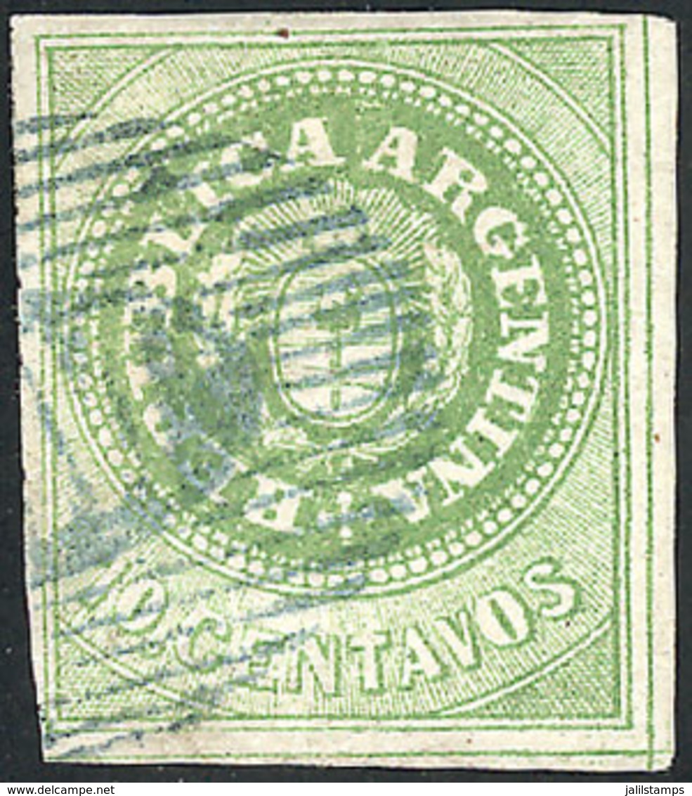 233 ARGENTINA: GJ.11, 10c. Green WITHOUT Accent Over The U, Wide Margins, OM Cancel, With Tiny Thin On Reverse Otherwise - Nuovi