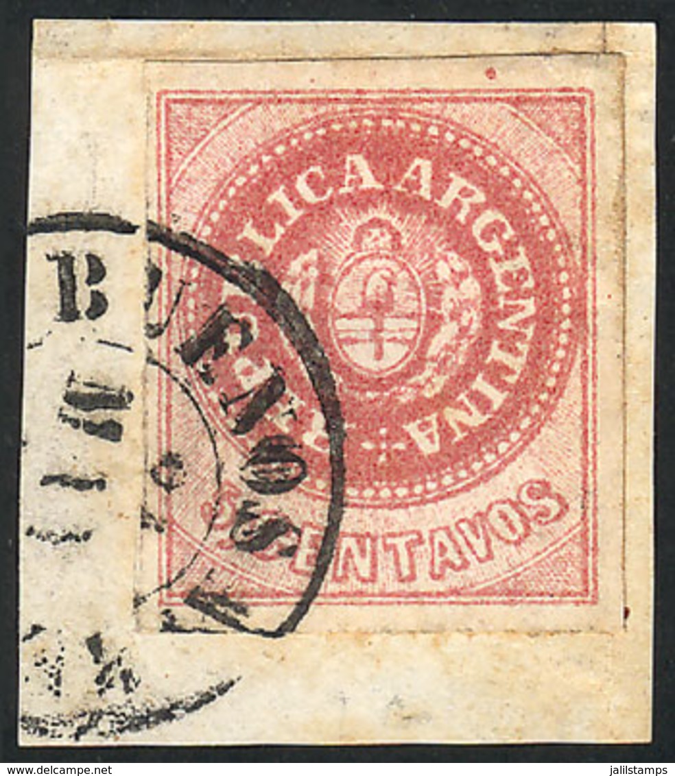 235 ARGENTINA: GJ.12, 5c. Without Accent, Semi-worn Plate, Fantastic Example Of Very Large Margins, Tied On Fragment By  - Unused Stamps