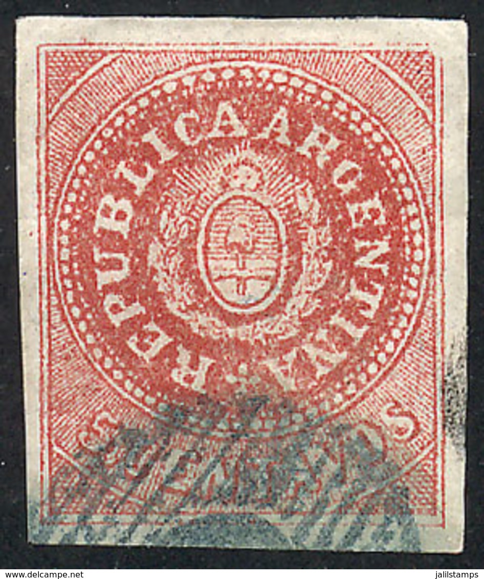 236 ARGENTINA: GJ.15, 5c. Narrow C, Red-rose, With Bluish Green OM Cancel, Wide Margins, Nice Color, Very Thin Paper, Ve - Unused Stamps