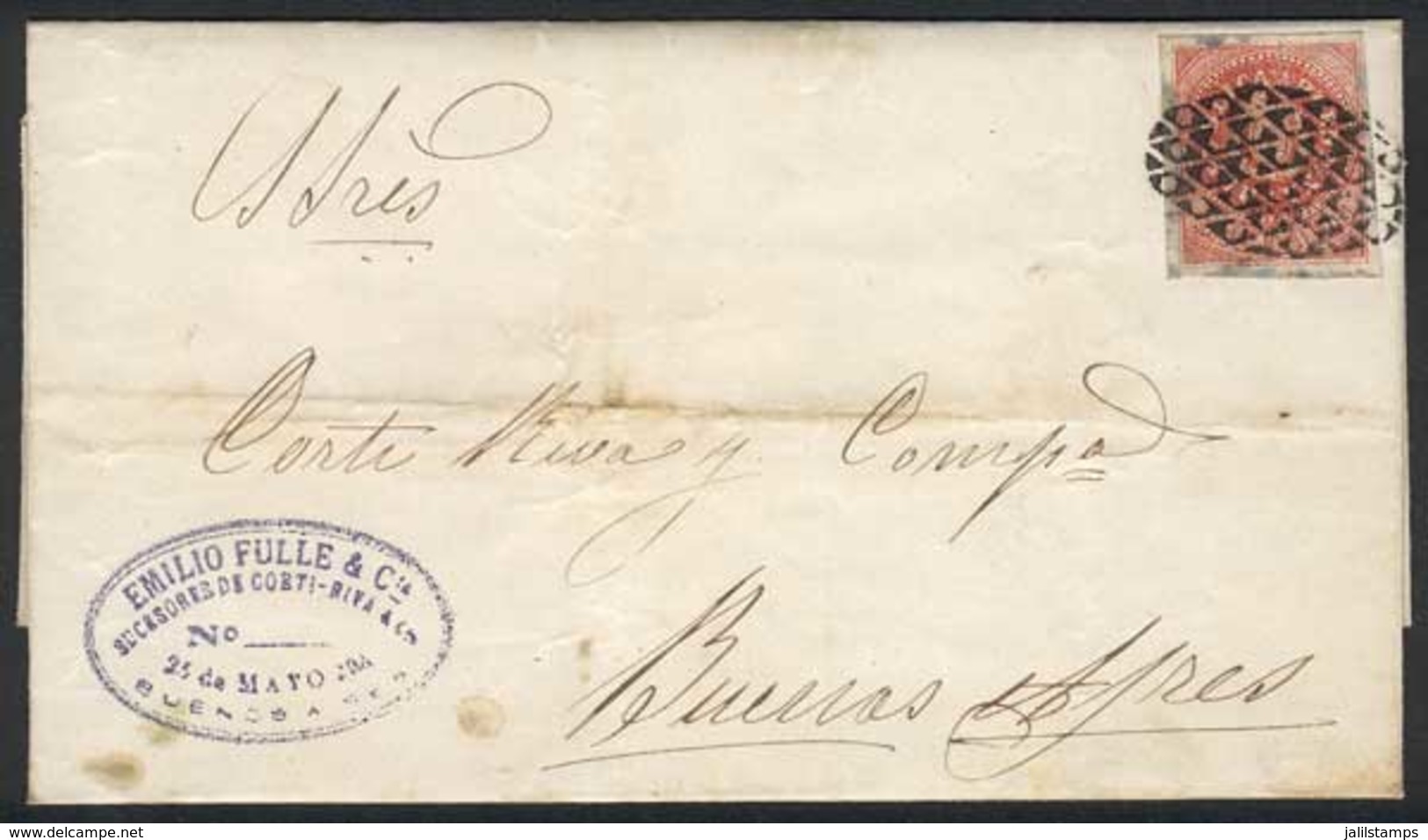 238 ARGENTINA: Folded Cover Dated 28/OC/1865, Franked By GJ.15 (Seal Of The Republic 5c. Narrow C) With Very Ample Margi - Unused Stamps