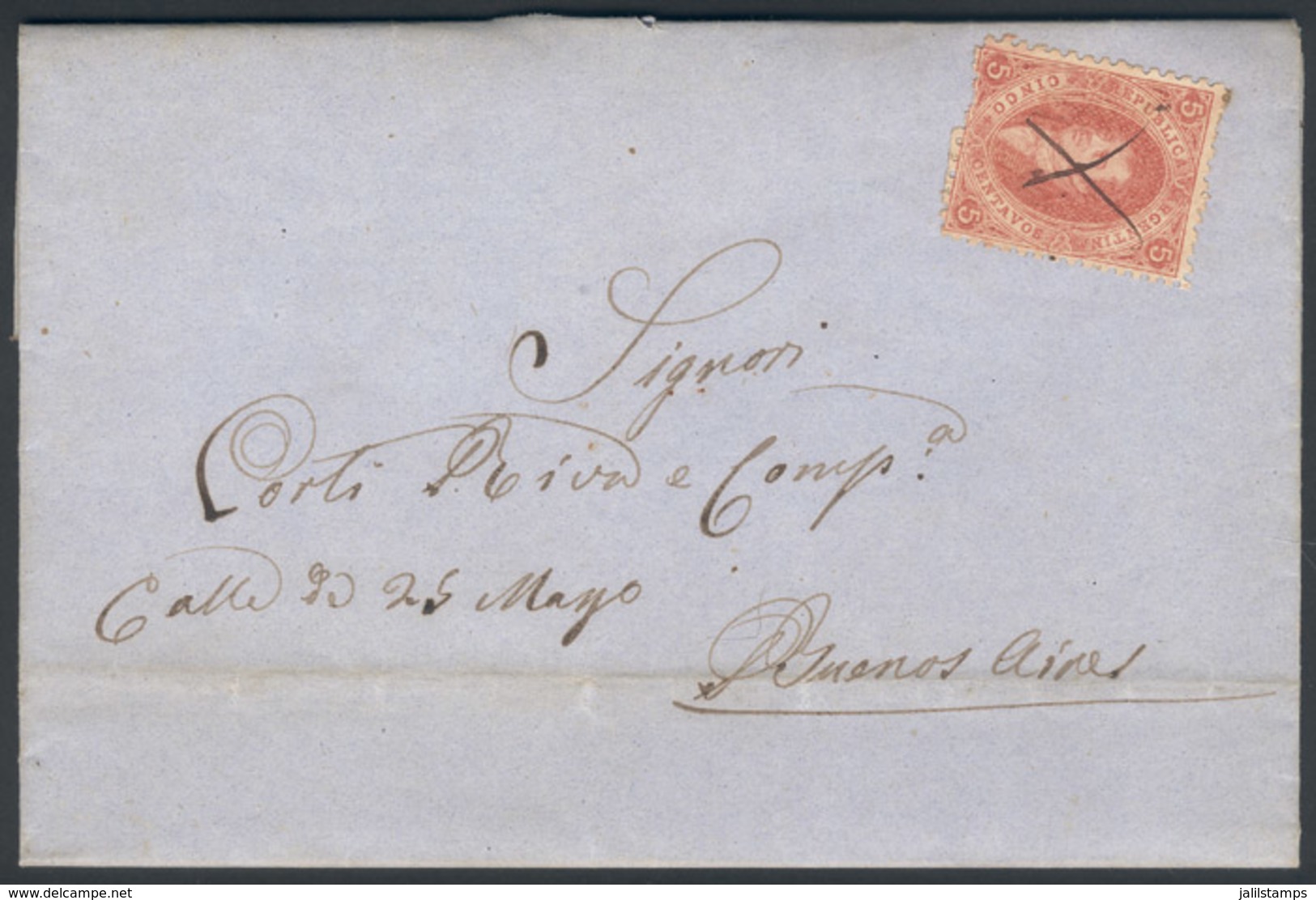 247 ARGENTINA: GJ.19 On Long Folded Letter Dated Corrientes 17/OCT/1864, With Typical Pen Cancellation Of Origin, Superb - Nuovi