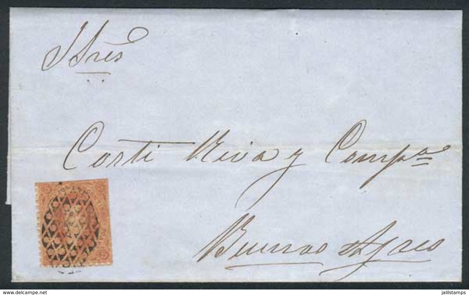 255 ARGENTINA: Folded Cover Franked By GJ.20 (3rd Printing) With Mute Cancel Of LA PAZ (Entre Ríos), Excellent Quality.  - Nuovi