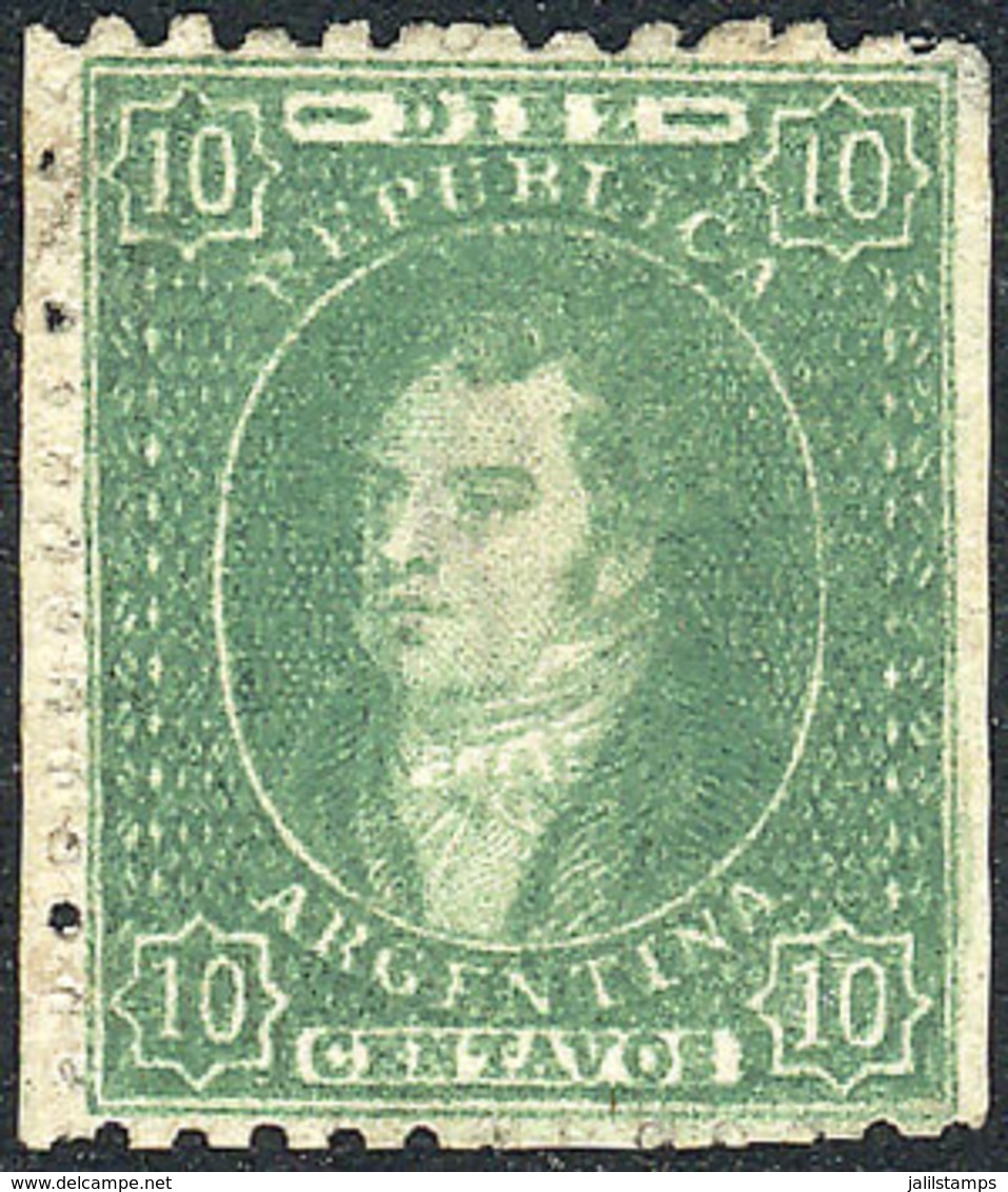 261 ARGENTINA: GJ.23, 10c. Worn Impression, Mint, With Left Sheet Margin, Tiny Thin In One Corner (very Small), Excellen - Unused Stamps