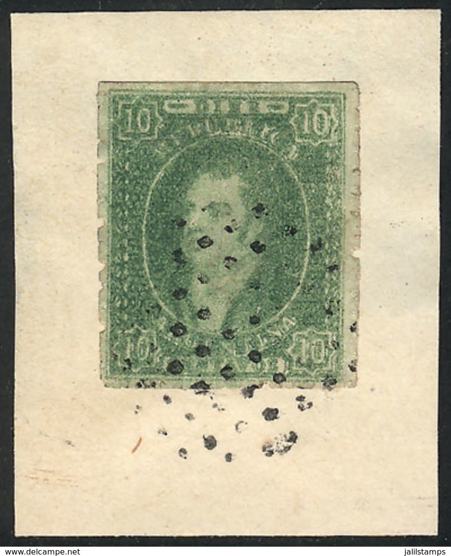 264 ARGENTINA: GJ.23, 10c. Worn Impression, Rare Dirty Impression On Tinted Paper, Tied On Fragment By Dotted Cancel, Ex - Nuovi