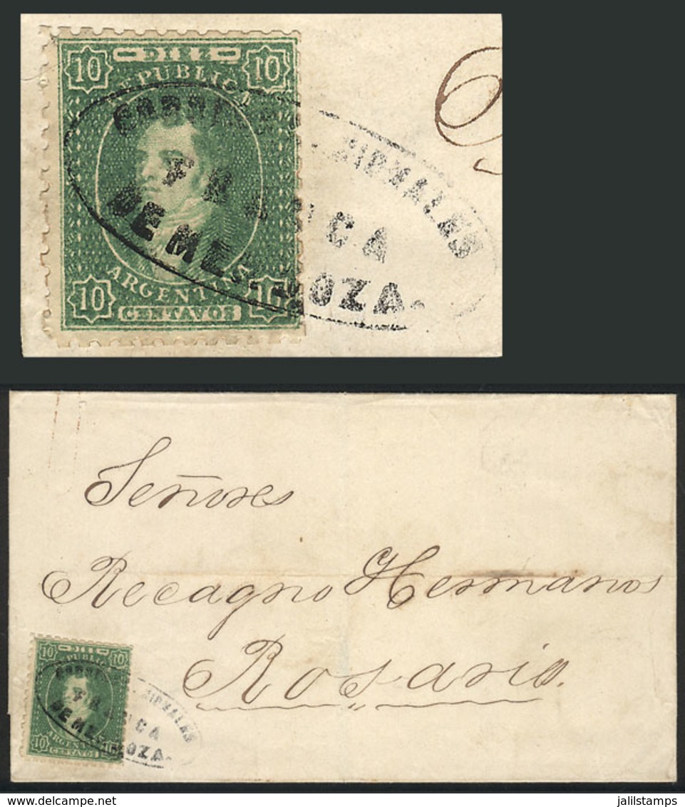 266 ARGENTINA: GJ.23, 10c. Semi-clear Impression, With Oval Cancel Of MENDOZA, On A Folded Cover Posted To Rosario On 30 - Unused Stamps