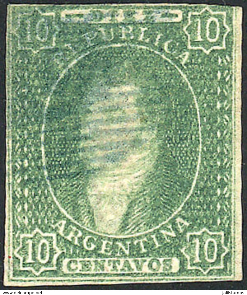 267 ARGENTINA: GJ.23f, 10c. Worn Impression, With Notable Horizontally RIBBED PAPER Variety, Rare, Catalog Value US$90. - Nuovi