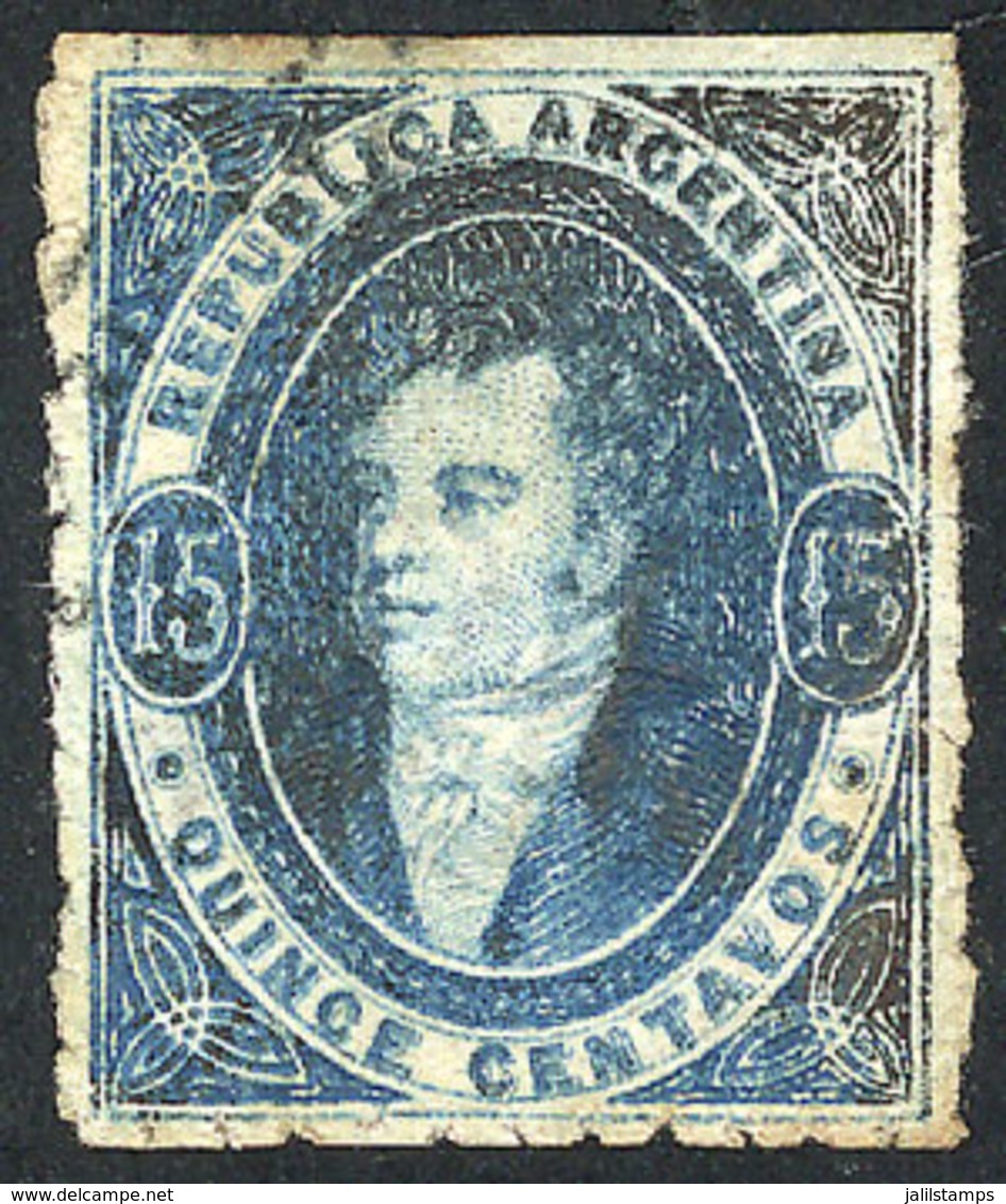 271 ARGENTINA: GJ.24d, 15c. Worn Impression, Printed On Very Thin Paper RIBBED IN BOTH DIRECTIONS (hessian), Very Rare,  - Nuovi