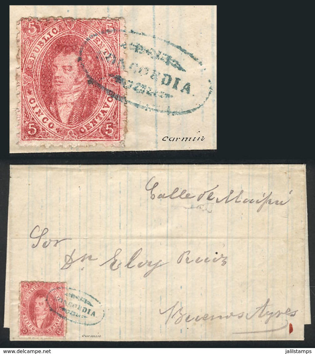 276 ARGENTINA: GJ.25, 4th Printing, Rare Example In Carmine-rose And Very Clear Impression, Franking An Entire Letter Se - Unused Stamps