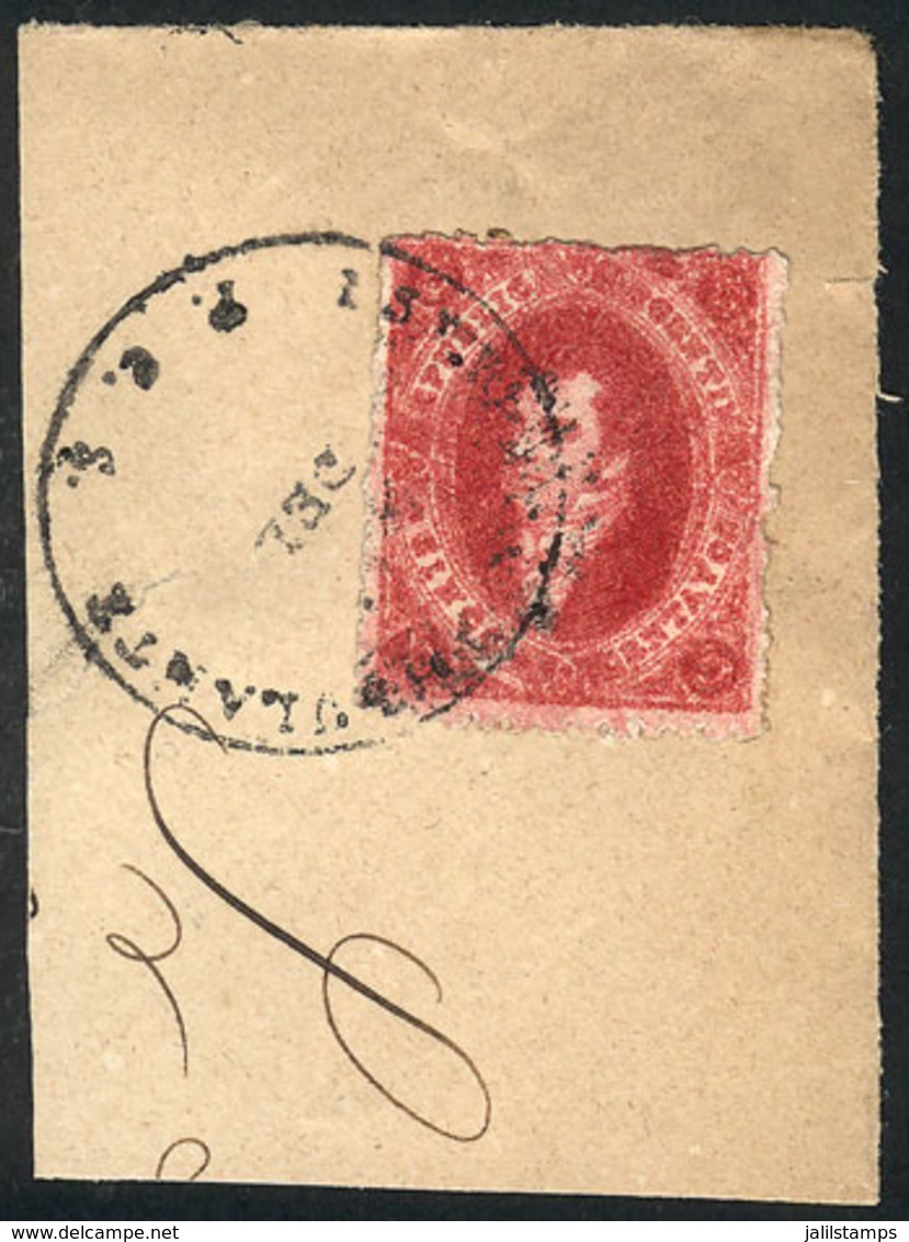 279 ARGENTINA: GJ.26, 5th Printing, Tied On Fragment By Railway PO Cancel 'Estafeta Ambulante Del F.C.S.', Superb, Rare! - Unused Stamps