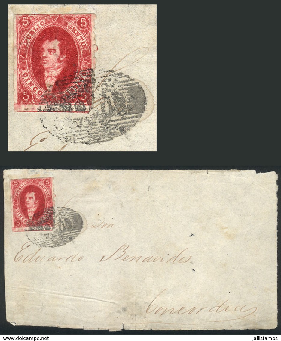 284 ARGENTINA: GJ.26, 5th Printing, Lovely Bright Carmine Color, On Front Of Folded Cover To Concordia, Gray-black OM Ca - Unused Stamps