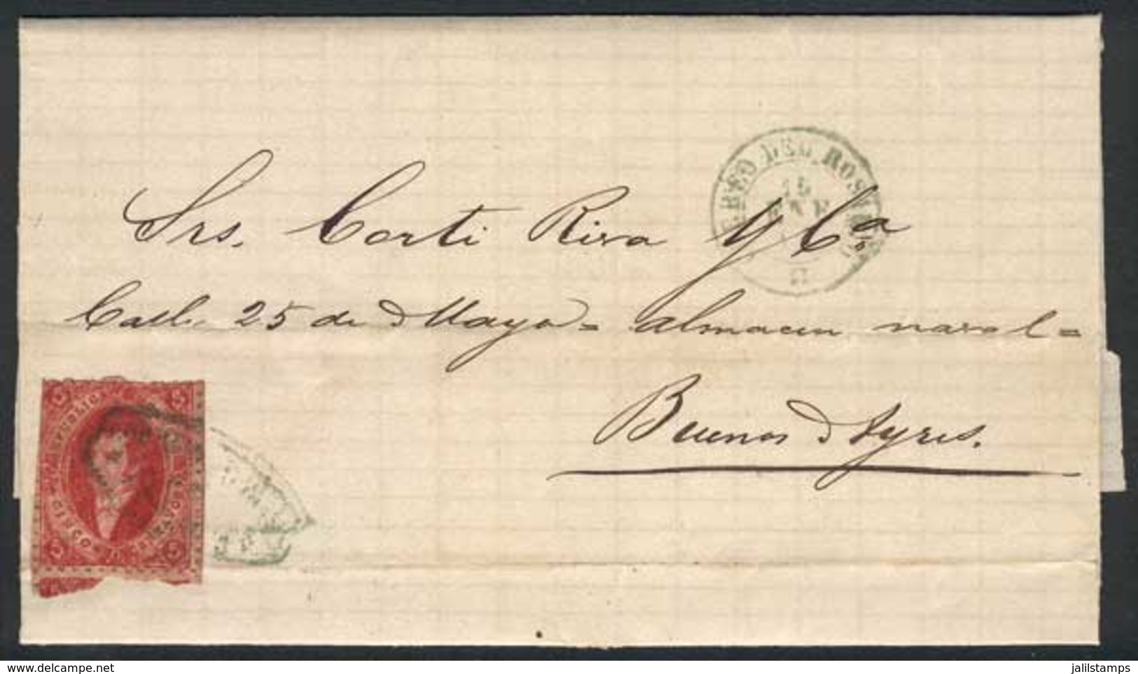286 ARGENTINA: Complete Folded Letter Dated Paso De La Patria 5/JA/1867, Franked By GJ.26Ab (5th Printing Cerise Carmine - Unused Stamps