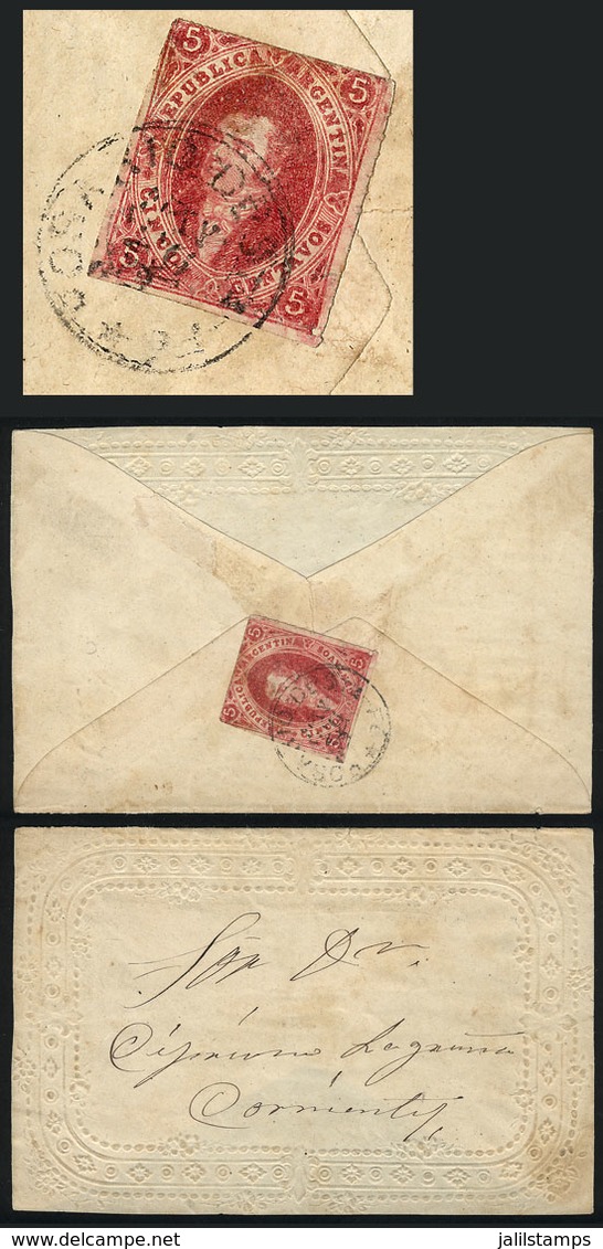 291 ARGENTINA: GJ.32, 7th Printing Imperf, Used As Postage On A Cover (with Nice Embossed Borders On Front, Back Flap Mi - Nuovi