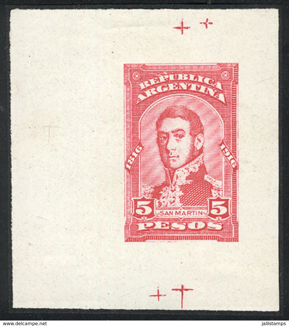 293 ARGENTINA: Die Essay Of An Unadopted Design For The 1910 Revolution Centenary Issue, 5P. San Martín, Printed In Carm - Altri & Non Classificati