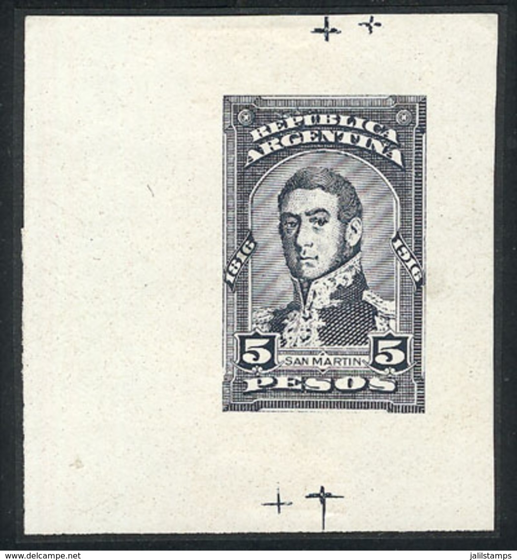 294 ARGENTINA: Die Essay Of An Unadopted Design For The 1910 Revolution Centenary Issue, 5P. San Martín, Printed In Gree - Altri & Non Classificati