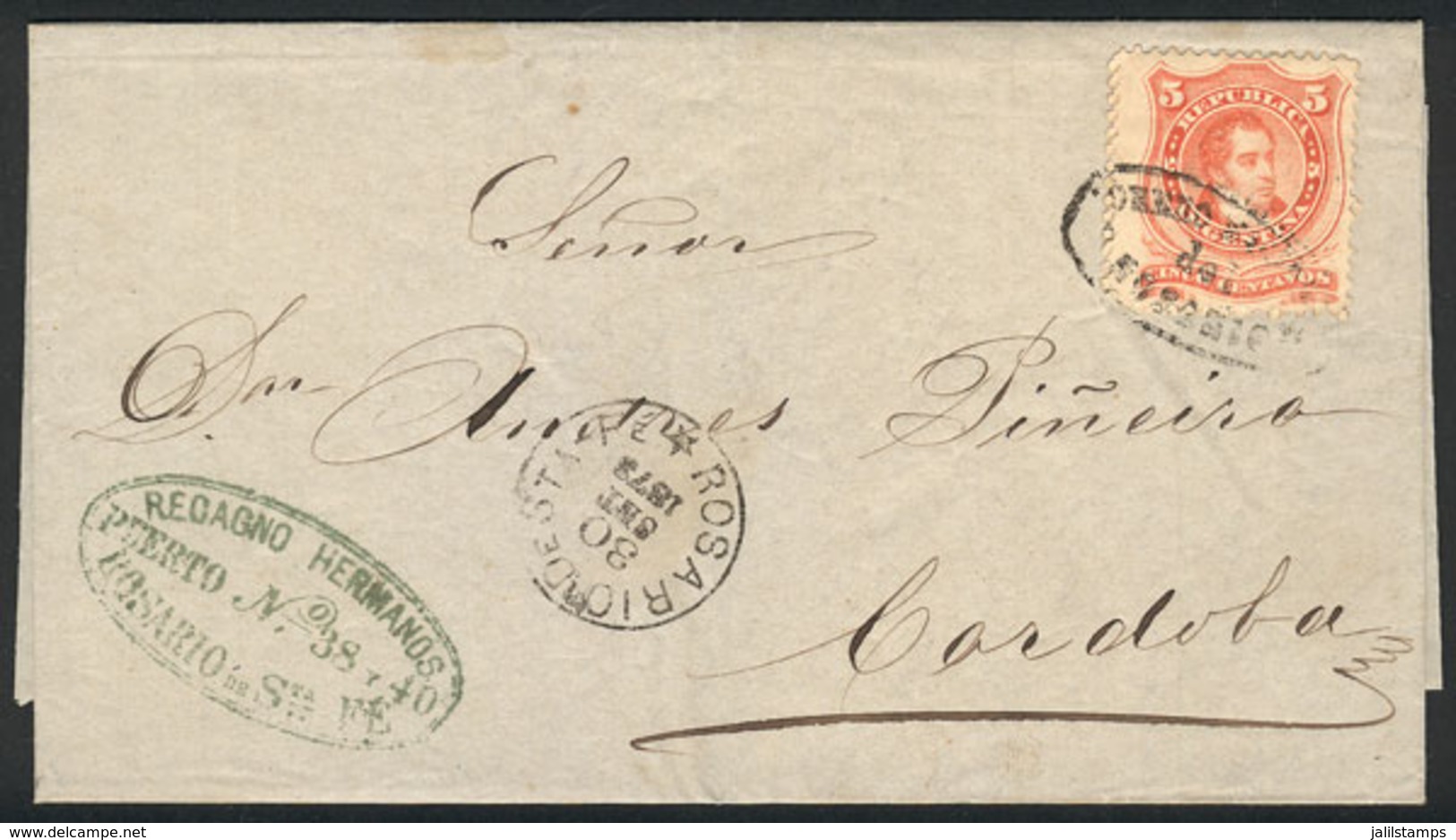 299 ARGENTINA: GJ.38, On An Entire Letter Sent From Rosario To Córdoba On 30/SE/1873, Excellent Quality! - Other & Unclassified