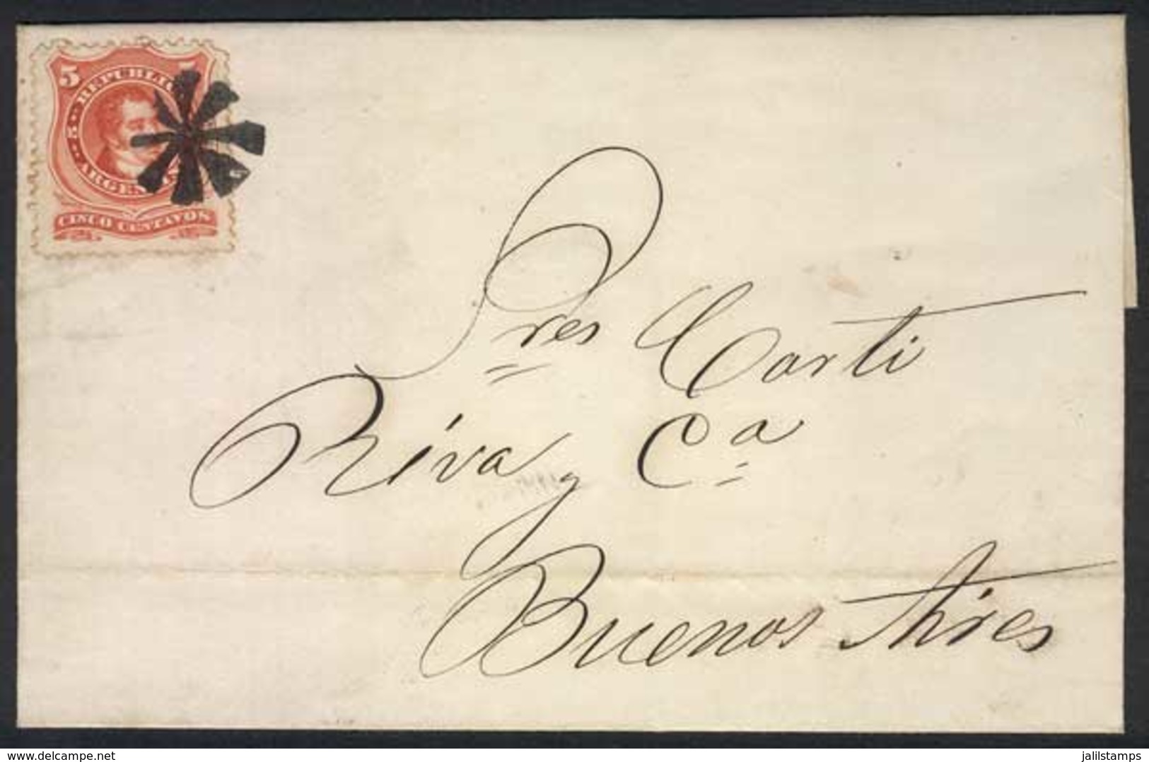 300 ARGENTINA: Folded Cover Dated 29/NO/1869, Franked By GJ.38, With A Spectacular Mute ""circle Of 8 Wedges Joined In T - Other & Unclassified