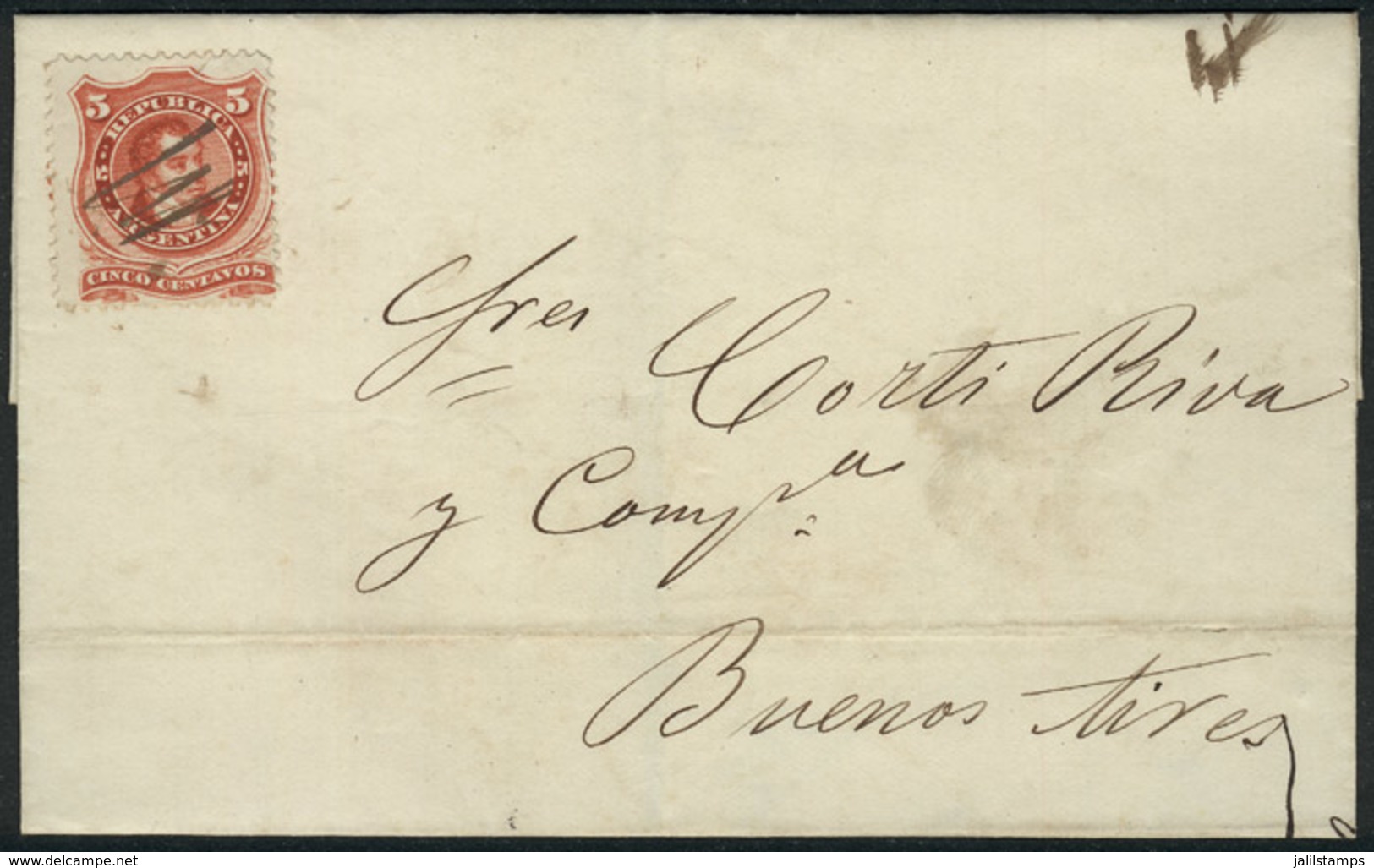 305 ARGENTINA: Folded Cover Dated FEDERACIÓN (Entre Ríos) 7/SE/1869, Franked By GJ.38, With Typical Pen Cancellation Of  - Sonstige & Ohne Zuordnung