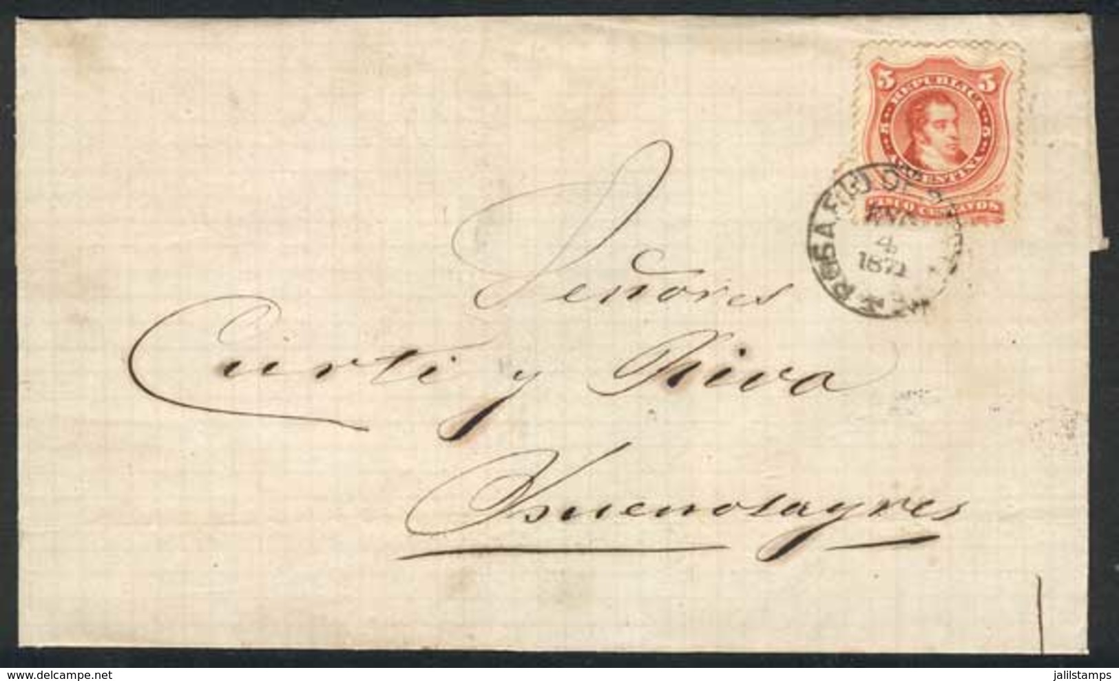 309 ARGENTINA: Folded Cover Dated 4/JA/1871, Franked By GJ.38 With ROSARIO Datestamp With Maltese Cross, Excellent Quali - Sonstige & Ohne Zuordnung