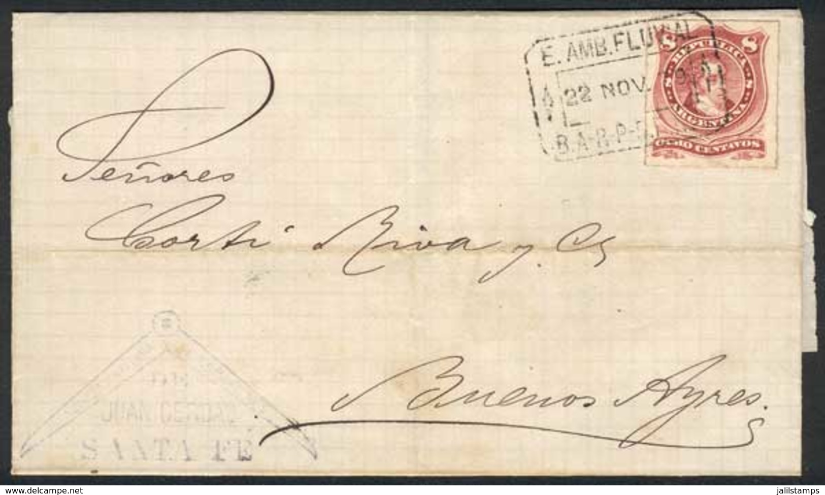 316 ARGENTINA: Folded Cover Dated In SANTA FE, Franked By GJ.48 With Rare Rectangular Datestamp ""E.AMB.FLUVIAL - B.A.R. - Autres & Non Classés