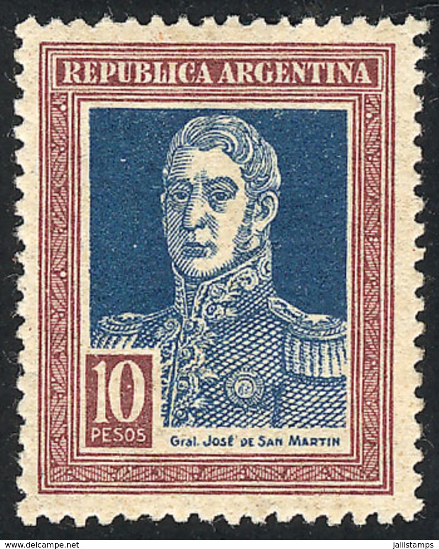 376 ARGENTINA: GJ.592, 10P. San Martín With Horizontal Honeycomb Wmk, Very Lightly Hinged, Superb Example! - Other & Unclassified