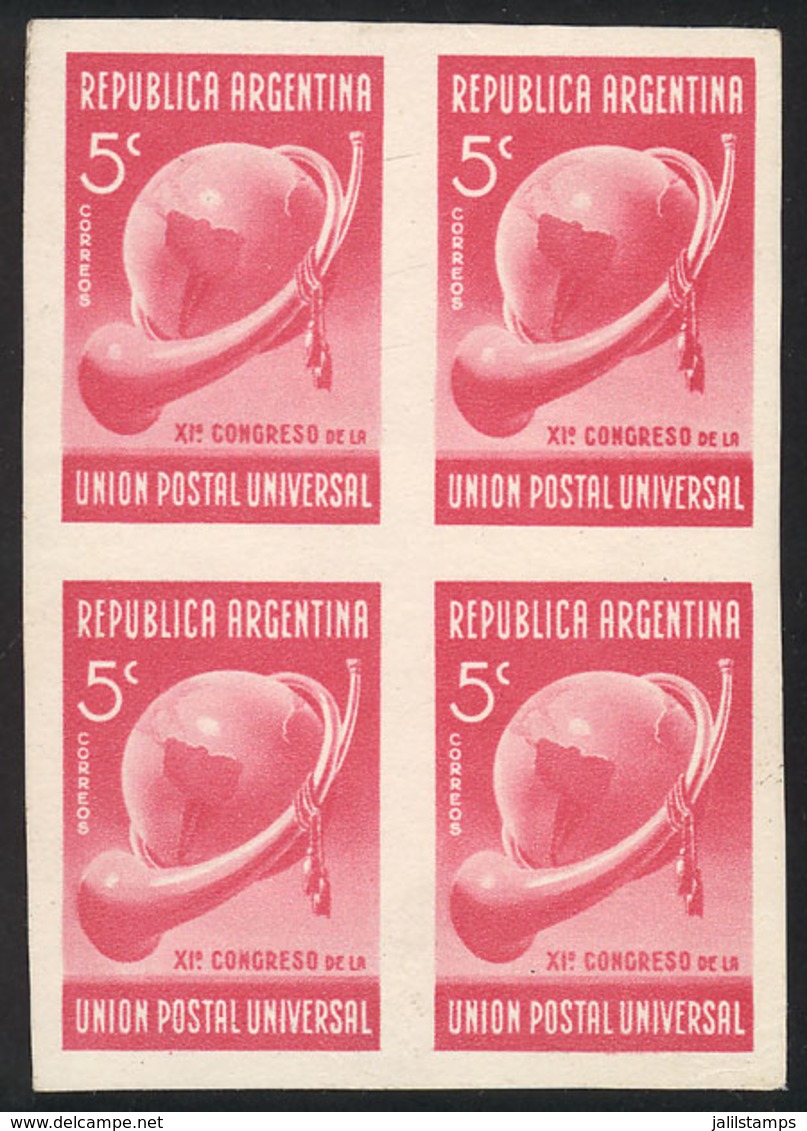 395 ARGENTINA: GJ.823, 1939 UPU Congress, TRIAL COLOR PROOF, Imperforate Block Of 4 Printed On Paper, VF Quality! - Other & Unclassified