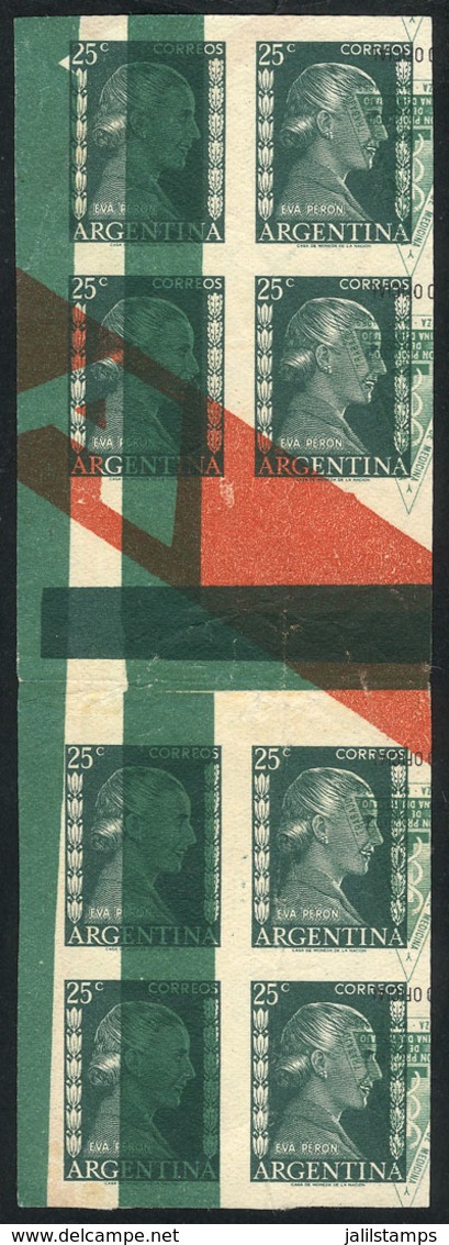 416 ARGENTINA: GJ.1007, 25c. Eva Perón, PROOF In The Issued Color, Very Rare Block Of 8 With Horizontal Gutter, Printed  - Other & Unclassified