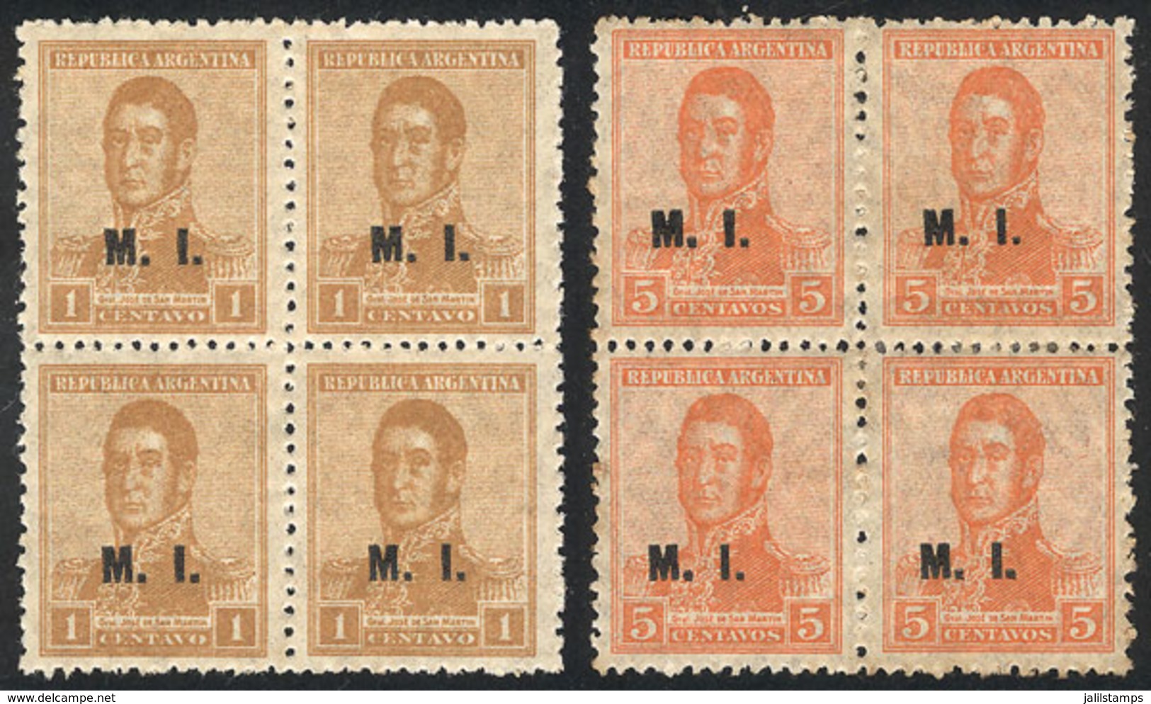 497 ARGENTINA: GJ.301/2, 1920 San Martín With Multiple Suns Wmk, M.I. Overprint, Cmpl. Set Of 2 Values, Mint Without Gum - Officials