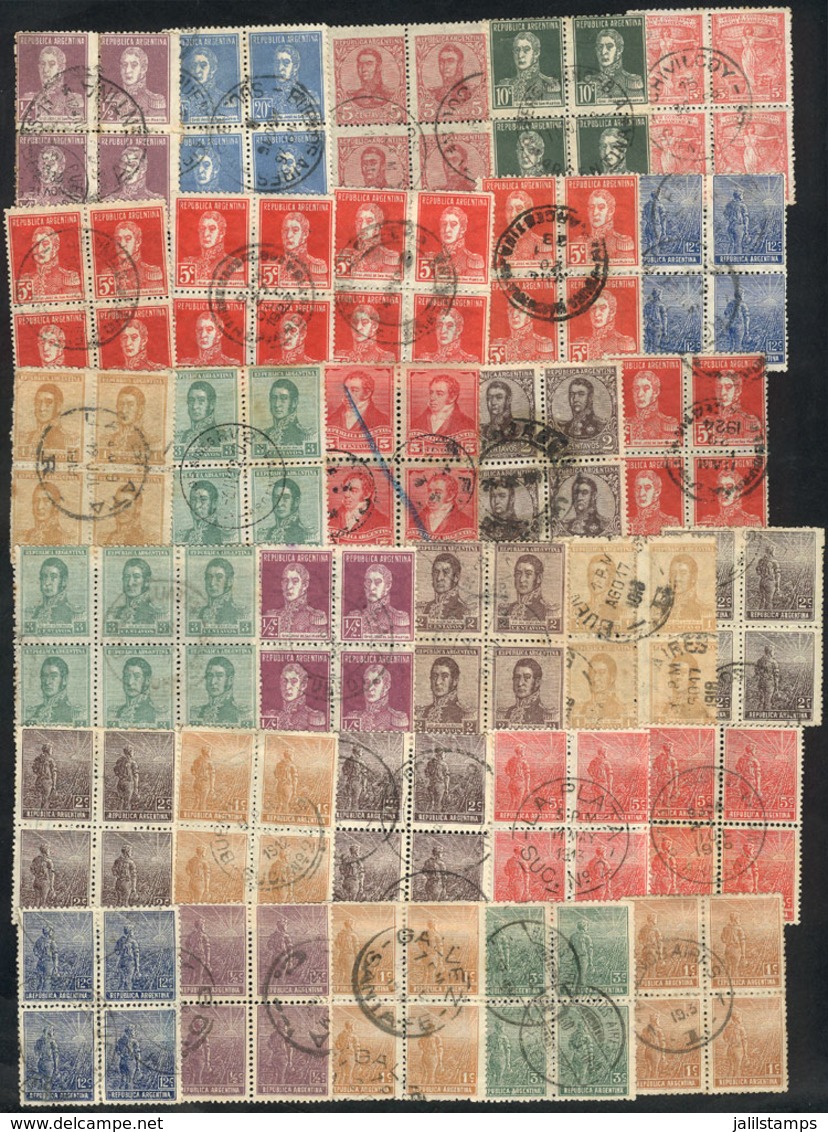 686 ARGENTINA: 51 Used Blocks Of 4 Of Old Stamps, Fine To Very Fine General Quality, Low Start!! - Lots & Serien