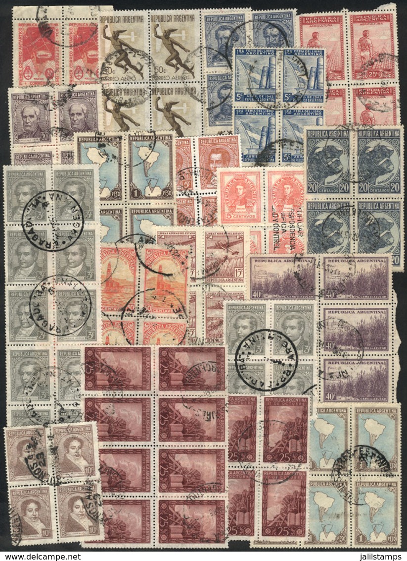 690 ARGENTINA: 130 Used Blocks Of 4 Or Larger Of Varied Stamps (little Duplication), General Quality Is Fine To Very Fin - Lots & Serien